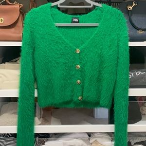 Zara faux fur crop cardigan